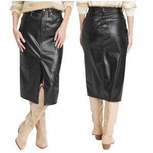 Universal Thread Goods Co. Black PU Leather Front Slit Midi Skirt Women's Size 4